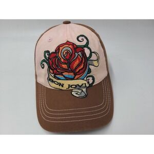 Women Bon Jovi Rose Adjustable Hat Cap Cotton Casual Rock Band Music Pink Brown